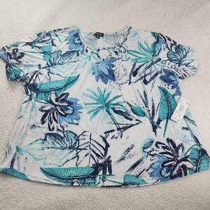 Floral Print Women's Top - Blue and White 2x NWT